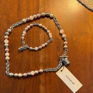 Coach Pink and Silver Pearl Necklace Set